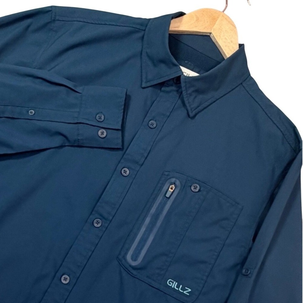 Gillz Fishing Shirt Mens Medium Blue Long Sleeve Button Up Performance Stretch